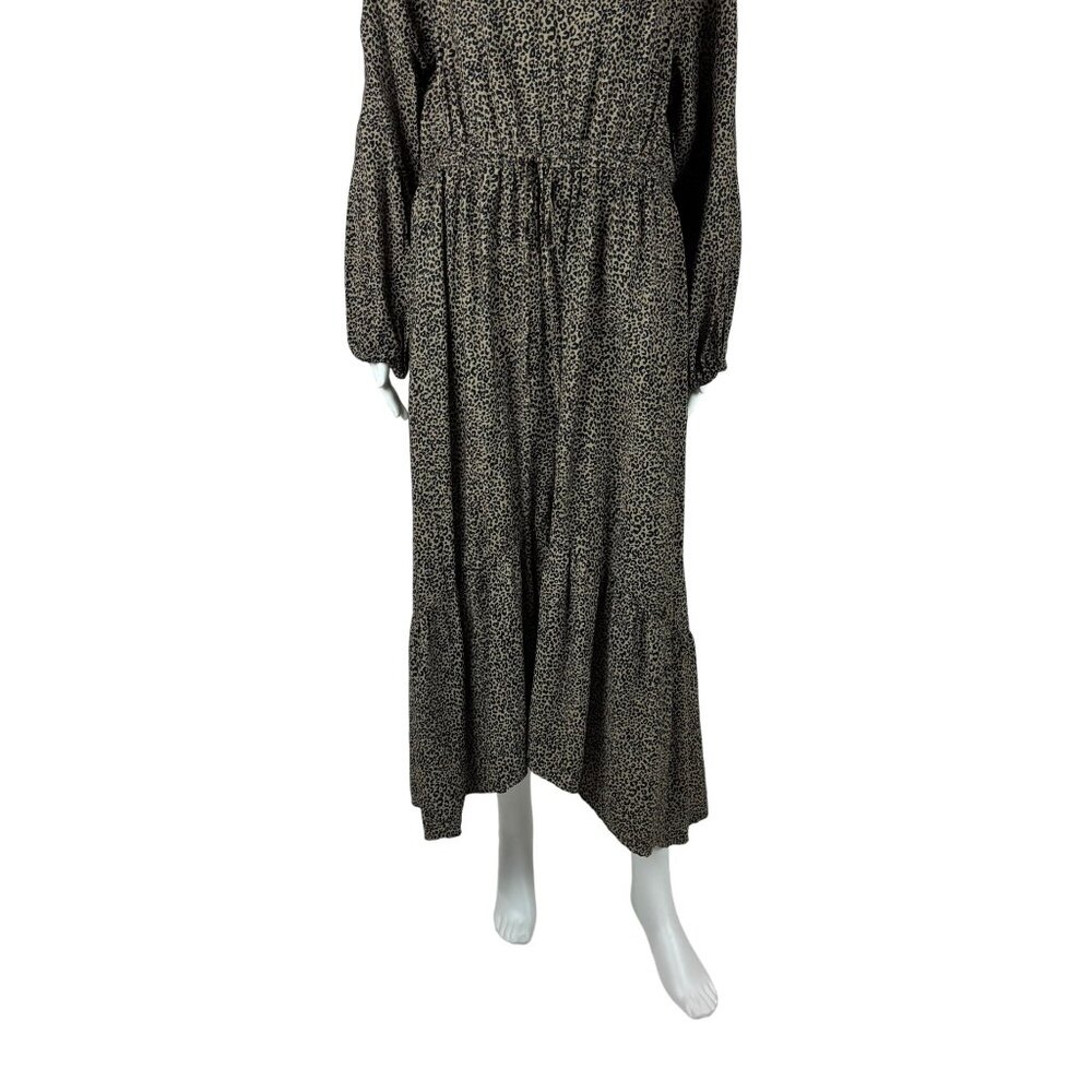A New Day Leopard Dress Womens Large Balloon Long Sleeve Tiered Print Midi - Picture 7 of 12